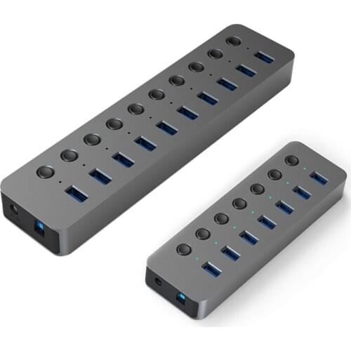 Blueendless USB3.0 HUB Multi USB Splitter 7/10 Port Expander 12V Power Adapter Multiple USB3.0 Hub with Switch Led light