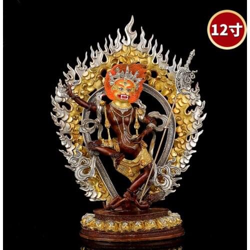 Large good grade gold gilding Buddha brass statue HOME family effective protection Tibetan Simhamukha lion dakinis Buddha 38CM
