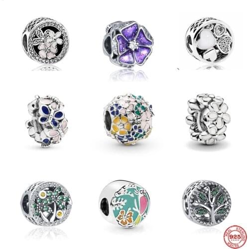 New European Green Daisy Clover Butterfly Bead Fit Original Pandora Charms Silver 925 Bracelets Women DIY Jewelry Accessories