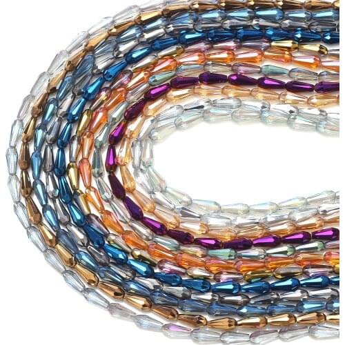 70Pcs Austrian Crystal Droplet Beads Faceted 3x7/4x10mm Glass Teardrop Plated Loose Beads For Jewelry DIY Making Accessories