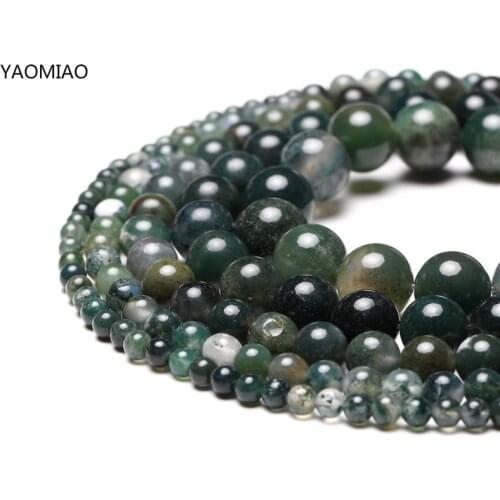 Natural Moss Agates Stone Beads Round Loose Beads 15'' Strand 6 8 10mm For Jewelry Making Diy Bracelet Necklace Accessories