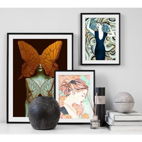 Flower Butterfly Abstract Girl Wall Art Canvas Painting Nordic Posters And Prints Vintage Wall Pictures For Living Room Decor
