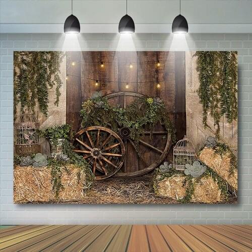 Rural Haystack Wood Door Kids Backdrop Portrait Spring Newborn Birthday Bird Grass Decor Background Photocall Prop Photostudio