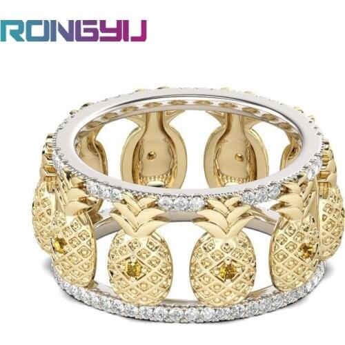 Lovely Two Color Cold Inlaid Rhinestone Double Row Ring The Whole Circle Small Pineapple Ring Fashion Students Romantic Jewelry