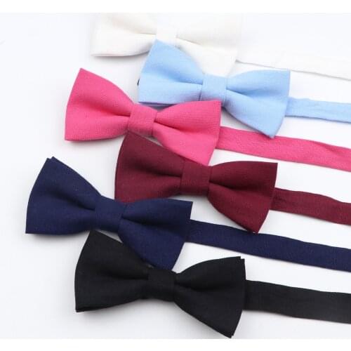 Mens Solid Color Bow Tie Soft Cotton Flexible Bowtie Smooth Butterfly Brown Pink Black Blue Wedding Party Daily Accessory