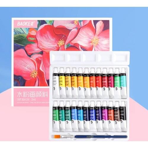 Baoke gouache pigment 12/18/24 color 5ml beginner hand-painted watercolor paint set includes brush children art painting