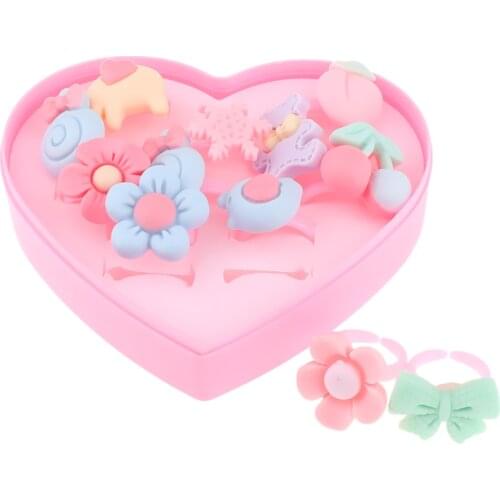 12 Pieces Resin Finger Rings with a Box, Pretend Play Jewelry Toys For Little Girls