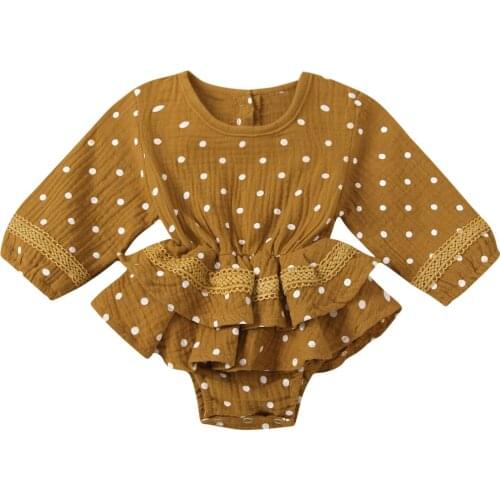 2021 0-24M Newborn Baby Girl Playsuit Dress Spring Summer Boho Dot Print Long Sleeve Ruffle Tutu Romper Dress One Piece