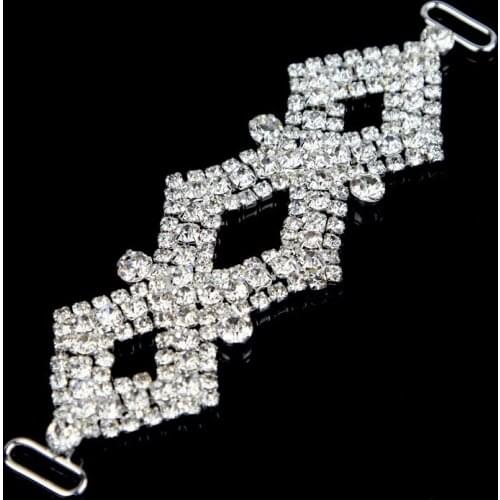 30 Pcs 12.3x3.8cm Bikini Swimwear Connectors Shinny Metal Chain Crystal Rhinestone Buckle For Swimwear Silver