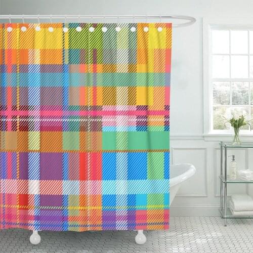 Creative Plaid Checkered Classical Traditional Indian Madras Colorful Checkers Stripes Rainbow Colors Waterproof Polyester Fabri