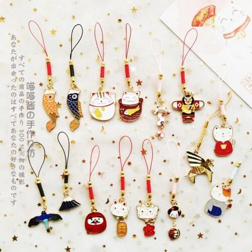 Cute Japanese style Lanyards Keychains Smart Phone Rope Cat Charms Car Keys Bag Backpack Cloth Pendant Decoration Couples' Gifts