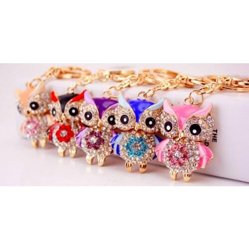 Cute Bling Crystal Owl Keychain For Women Car Pendant Women Statement Rhinestone Jewelry Bag Fashion Handmade Key Chains Ring