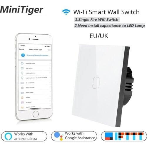 Minitiger EU/UK Wifi Smart Wall Touch Switch Glass Panel Mobile APP Remote Control work with Amazon Alexa Google Home