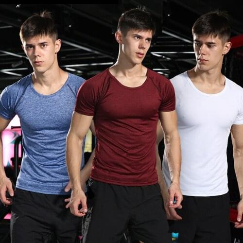 Men Bodybuilding sport T-shirt quick-drying Gyms Workout Fitness Sleeveless shirt Sports Tops Male Summer Running short sleeves