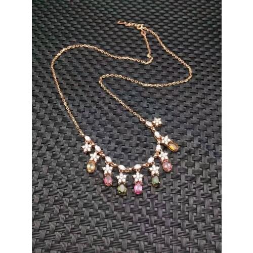 Natural multicolor tourmaline Necklace Natural Gemstone Pendant Necklace 925 sliver trendy Luxury Square snowflake women Jewelry