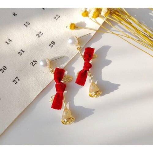 ZDMXJL 2021 New Fashion Womens Earrings Fine Bowknot Rose Earrings For Women Girl Brides Wedding Party Jewelry Gifts Wholesale
