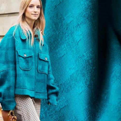 Yarn-dyed check texture heavy pure wool fabric,dark Turkish blue color,sewing for jacket,coat,home decor,suits,craft by the yard