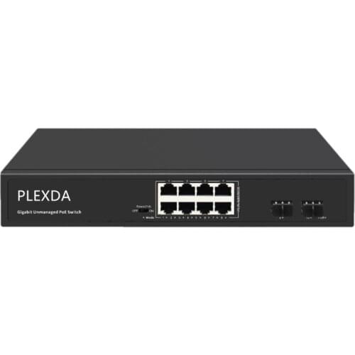 Plexda 10Ports Gigabit PoE Switch |8x PoE+|2x 1G SFP |Single port Max.30W| IEEE 802.3af/at poe switch (SGD901-AFG-82NS)