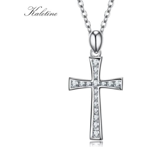 Genuine 925 Sterling Silver Micro Pave Setting Full CZ Cubic Zirconia Cross Charm Necklace