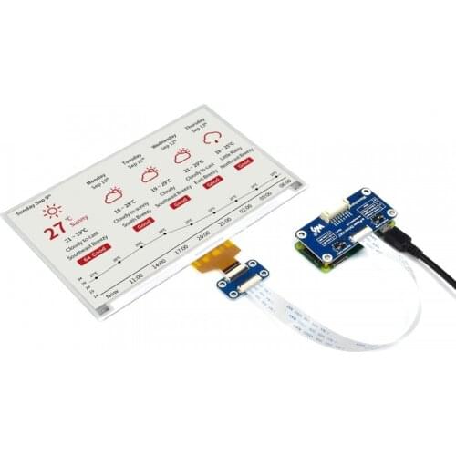 Raspberry Pi 4 7.5inch E-Ink display HAT/Raw Display with Red/Black/White Three-color 880×528 Resolution via SPI interface