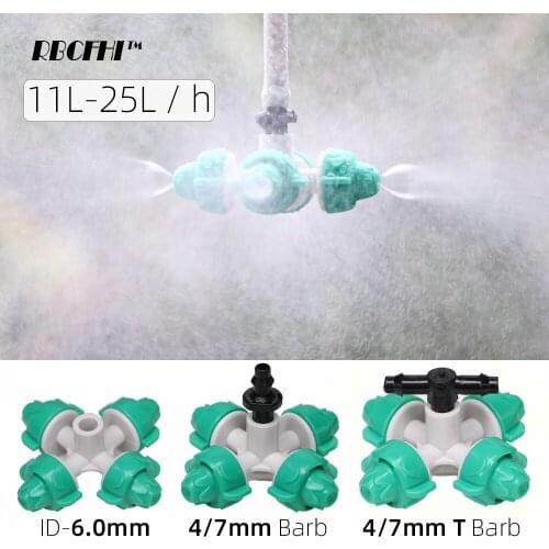 RBCFHI 5PCS 11-25L /h Misting Cross Nozzles Hanging Fogger Sprinklers Garden Irrigation Cooling System Spray Jet Greenhouse