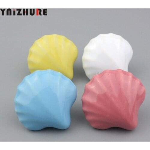 Nordic Shell Shape Children Cartoon Cabinet Knobs Cupboard Single Hole Handles Ceramic Dresser Drawer Handles with Screws