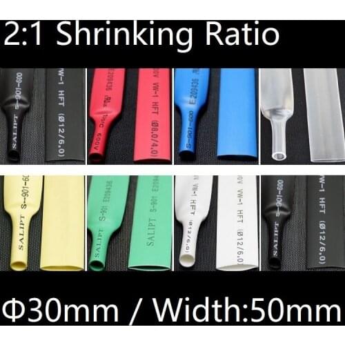 Dia 30mm (Width 50mm) Heat Shrink Tube 2:1 Polyolefin Thermal Cable Sleeve Insulated Wire Protector Wrap DIY Connector Repair