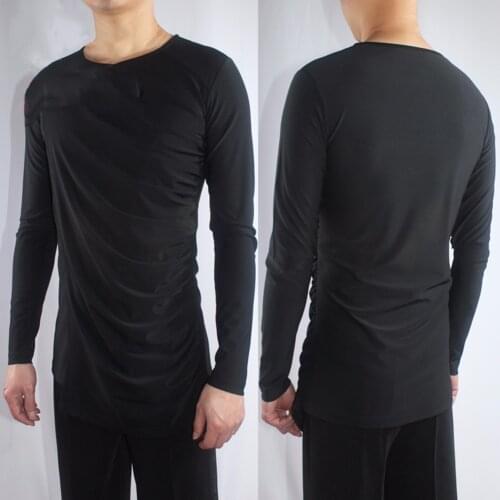 Asymmetric Design Latin Dance Tops Men Costume Black Shirt Adult Chacha Tango Rumba Dance Clothes Latin Practice Wear VDB651