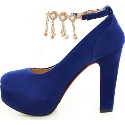 Super High Heels Shoes Flock Platform Heeled Shoes Pumps Women Night Club Pearls Sexy 12cm High Heels Plus Big Size34-47