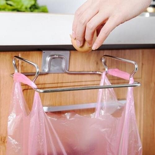 Trash Bag Rack Stainless Steel Garbage Bag Shelf Hanger Hook Rag Holder Drying Rack Multifunction Kitchen Accessories Organizer