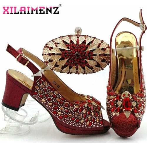 Wine High Quality and Special Design Woman Shoes And Matching Bag Set Italian Style Pumps Shoes And Bag Set For Party Wedding