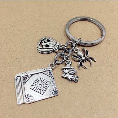 Vintage Halloween Keychain Witch Pumpkin Head Spider Magic Book Pendant Key Chains