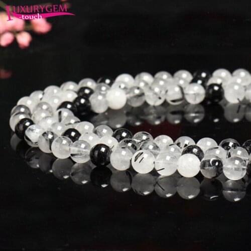 High Quality Natural Black Rutilated Stone Round Loose Spacer Smooth Beads 4/6/8/10/12mm DIY Gem Jewelry Accessory 38cm sk70