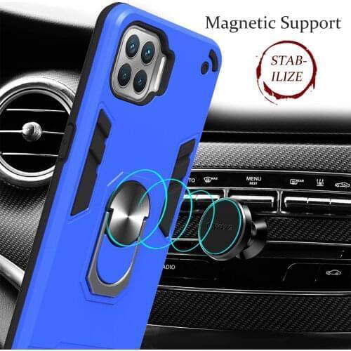 For OPPO F17 Pro Reno 4 Lite A93 A53 A32 A52 A72 A92 Armor Shockproof Case Magnetic Ring Stand Hard PC Protective Back Cover