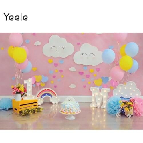 Yeele Photocall Baby Birthday Backdrop Interior Balloon Cake Party Decor Photography Background Photographic For Photo Studio