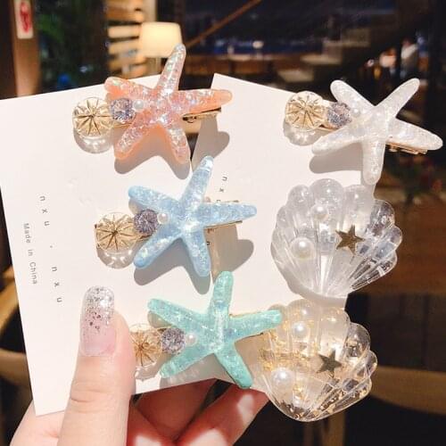Korean Creative Aesthetic Marine Shell Starfish Duckbill Clip for Sweet Girl Women Fashion Personality Hairpins Hair Accessories
