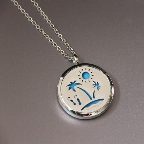 1pc Sunset Beach Print Locket Box Stainless Steel Necklace Personalized Name Custom Jewelry Pendants Necklaces Women Men Gift