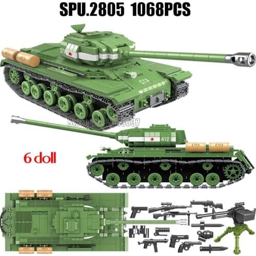 100062 1068pcs Military Ww2 Tank Army Is-2m Heavy Tank Soldier 6 Building Blocks Toy