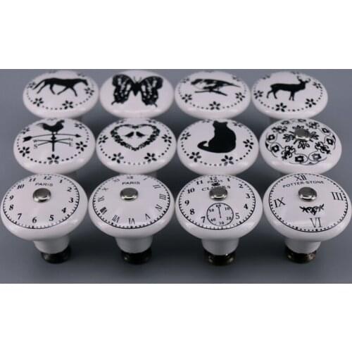 1x Lovely Clock/Animal Print Ceramic Door Knob Furniture Handle Drawer Cupboard Kitchen Cabinet Pull Handle Fit for Kids' room
