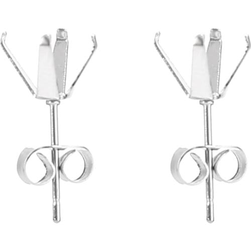 20pcs Stainless Steel Earrings Post 4 Prong Flower Bezel 4mm 6mm 8mm Square Stone Cabochon Bases stud Earrings Settings