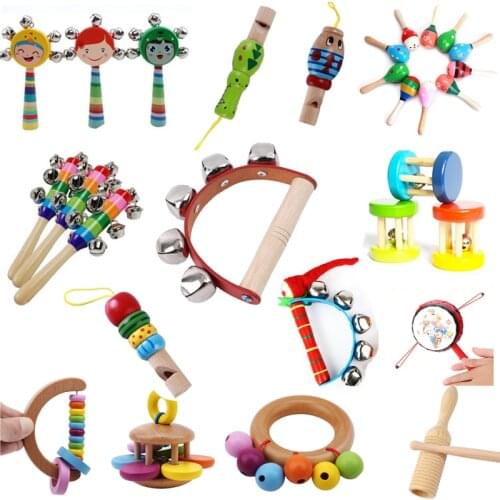 2021 Toddlers Wooden Baby Rattle Toy Musical Instruments Music Wooden Handbell Toys Baby Colorful Music Sounding Toy