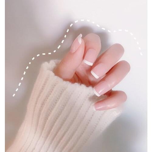 24Pcs Shiny Nude Short Square False Nail For Design Classic French Artificial Fake Nails DIY Full Cover Tips Manicure Tool