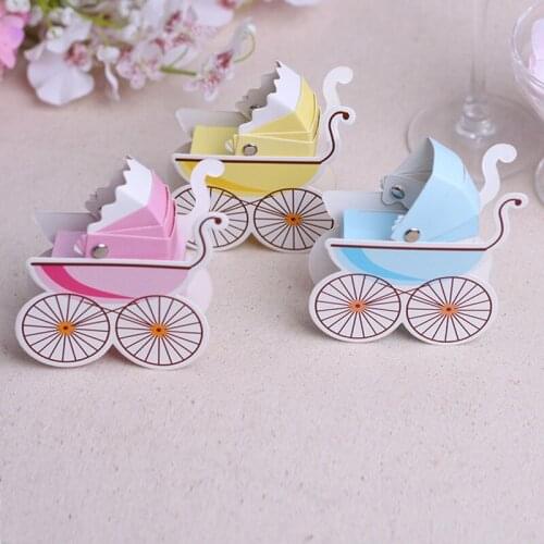 25Pcs 8x3x9cm Paper Candy Box Stroller Shape Baby Shower Kids Favor Birthday Party Wedding Gifts Christening Boutique Supplies