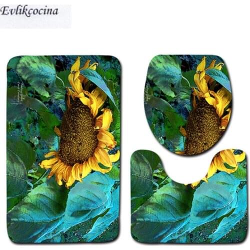 Free Shipping 3pcs Sunflower Leaf Banyo Bathroom Carpet Toilet U Type Bath Mats Set Non Slip Tapis Salle De Bain Alfombra Bano