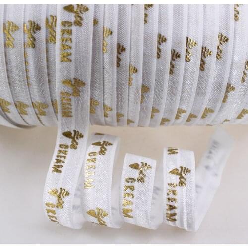 4 colors 5/8" (15mm) gold foil ice cream printed fold over elastic , 100yards/lot