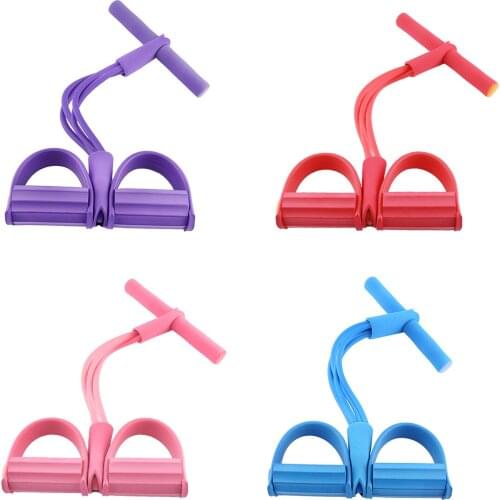 4-Tube Pedal Resistance Band Sit-up Expander Elastic Pull Rope Expander Fitness Abdomen Waist Trainer Home Sport Equipment