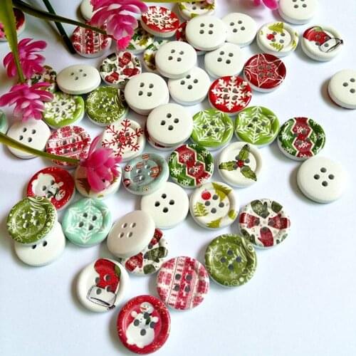 50/100Pcs Mixed Christmas series Buttons Round 4-Holes Sewing Scrapbooking DIY 15mm Decorative Buttons Handmade Accessories