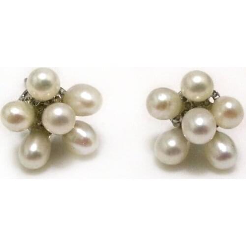 6-7mm White Rice Flower Style Silver Stud Natural Pearl Earring