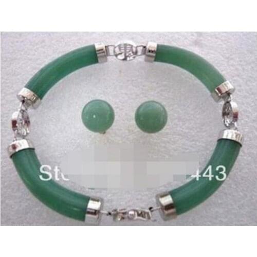 Free Shipping Wholesale Price green jade jewelry bracelets stud earrings --No box
