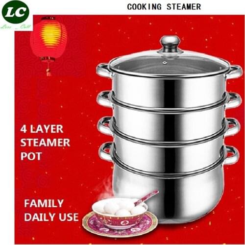 FREE SHIPPING 4 LAYER 28CM STEAMER POT INOX COOKING POT stainless steel STEW POT WITH STEAMER DRAW capsuled bottom